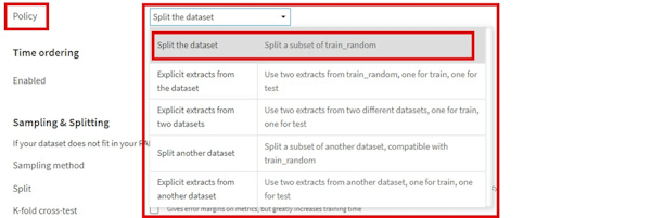 Dataiku Lab Split Policy