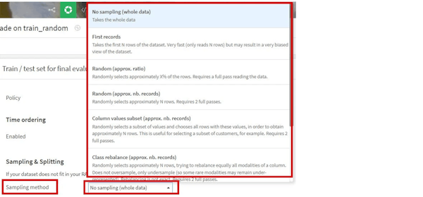 Dataiku Lab Split Sampling Method