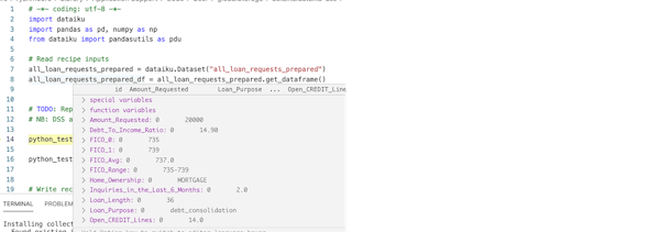 Interactive debugging session